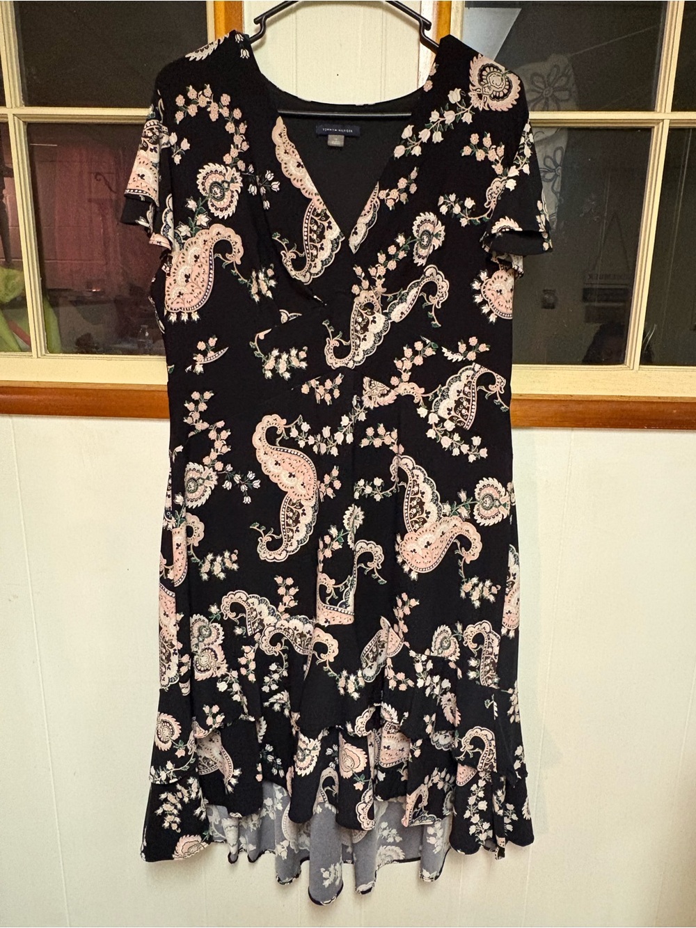 Women’s Black Paisley Wrap Dress with Pink Floral Print